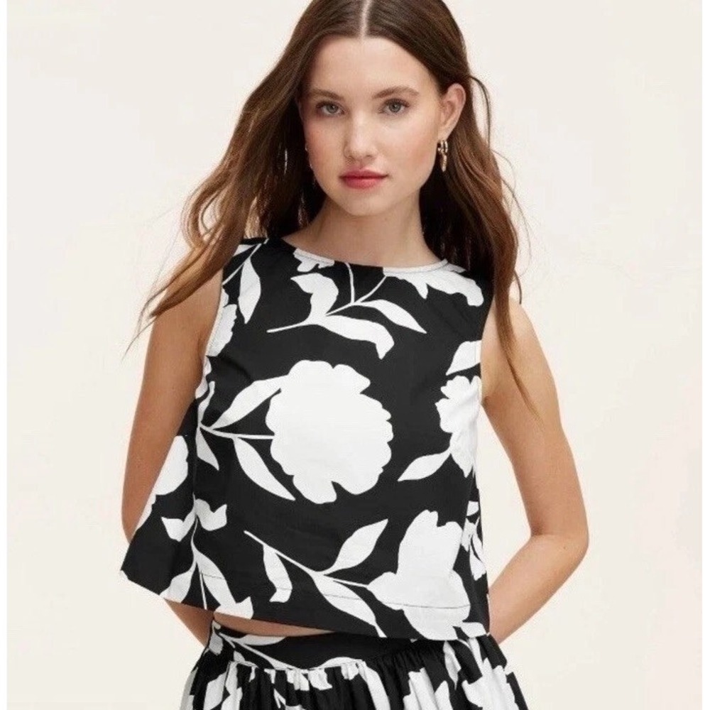 Kate Spade X Target Floral Sleeveless Crop Top Black White Large NEW